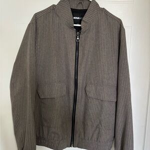 Fashion Nova Men Brown Pinstripe Bomber Jacket